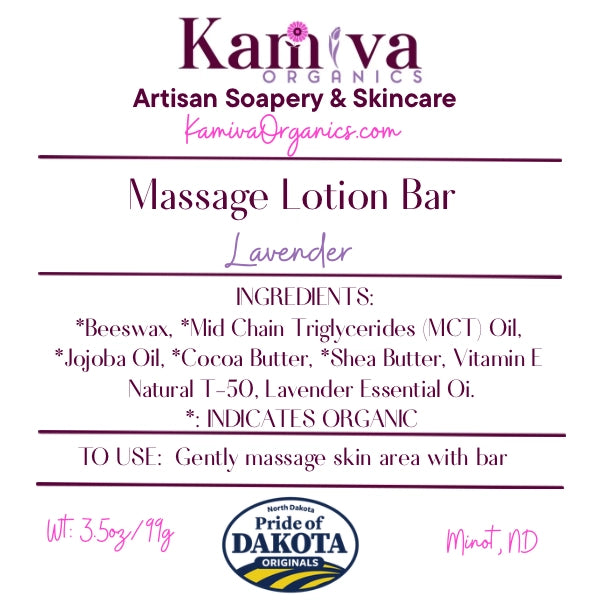 Lavender Massage Lotion Bar – Deep Hydration - Kamiva Organics