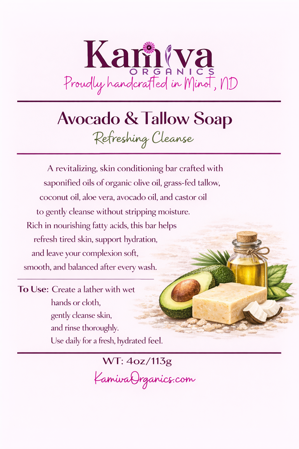 Avocado & Tallow Soap - Refreshing Cleanse - Kamiva Organics