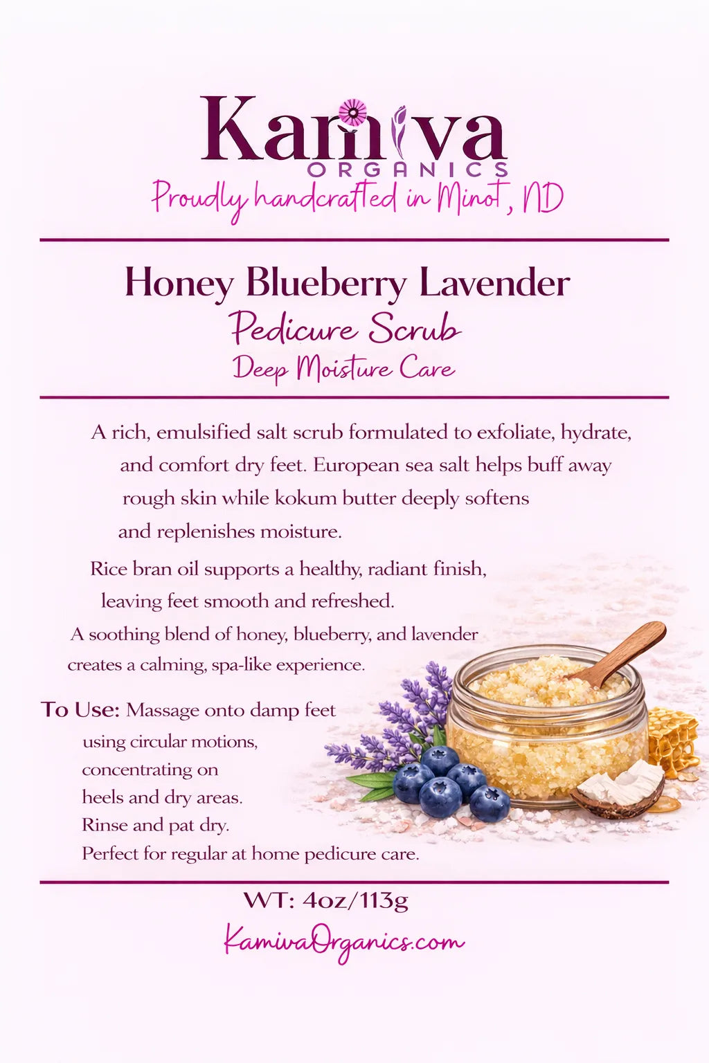Honey Blueberry Lavender Pedicure Scrub - Moisture Restore | Kamiva Organic