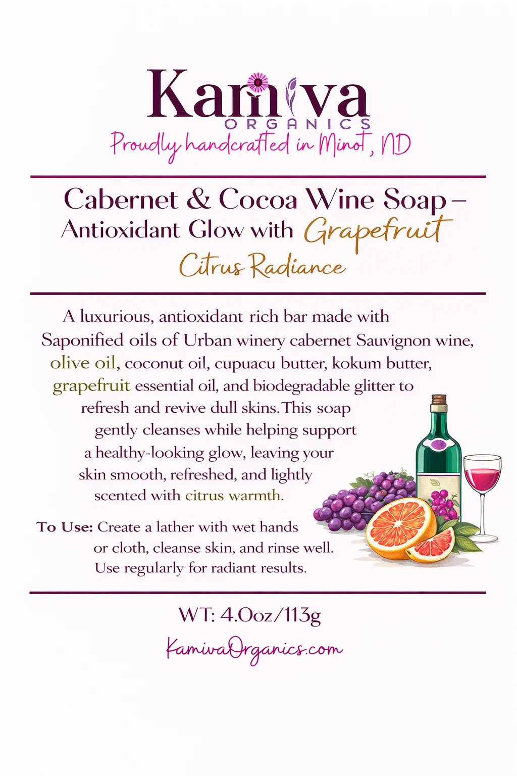 Cabernet & Cocoa Wine Soap - Antioxidant Glow with Grapefruit | Kamiva Organics