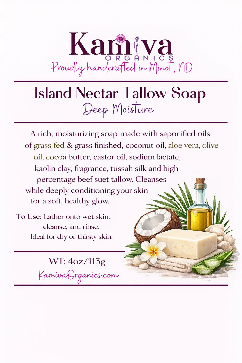 Island Nectar Tallow Soap - Deep Moisture | Kamiva Organics