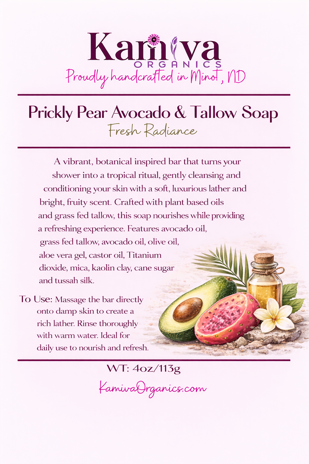 Prickly Pear Avocado & Tallow Soap - Fresh Radiance - Kamiva Organics