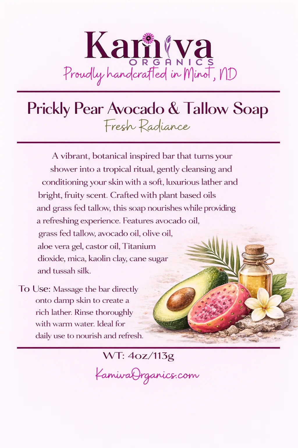 Prickly Pear Avocado & Tallow Soap - Fresh Radiance | Kamiva Organics