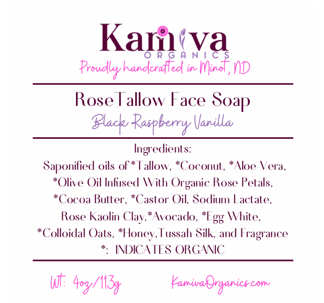 Rose Tallow Facial Soap - Black Raspberry Vanilla - Kamiva Organics