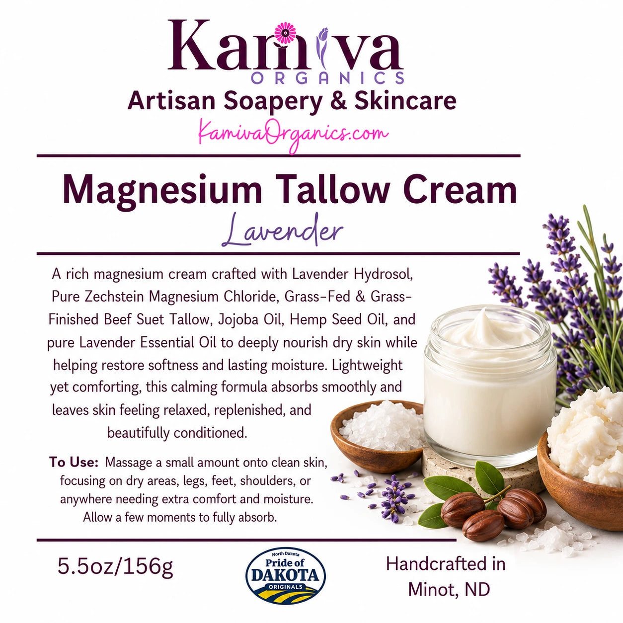 Magnesium tallow cream | Lavender | Kamiva Organics