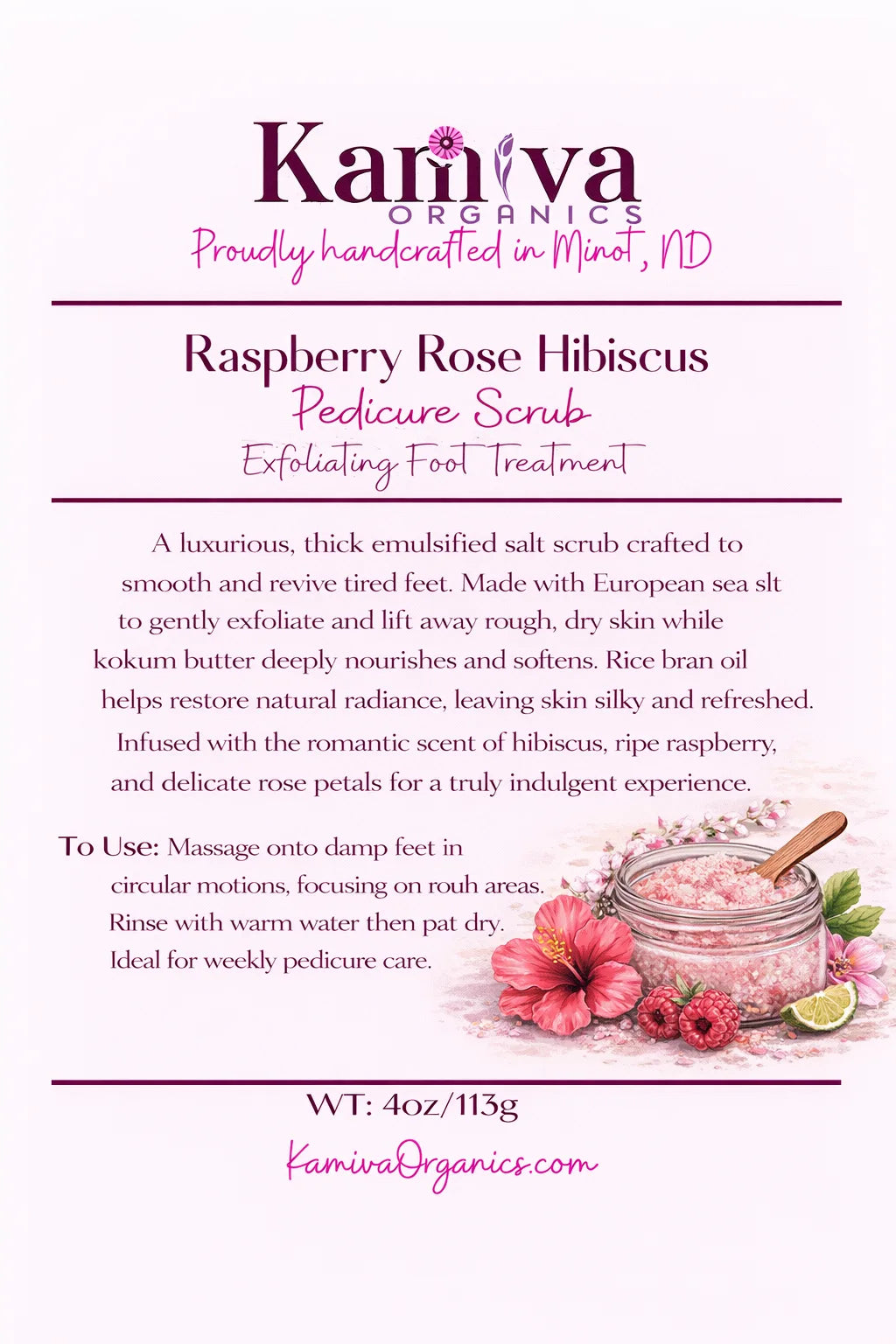 Raspberry Rose Hibiscus Pedicure Scrub - Radiance Renewal | Kamiva Organics