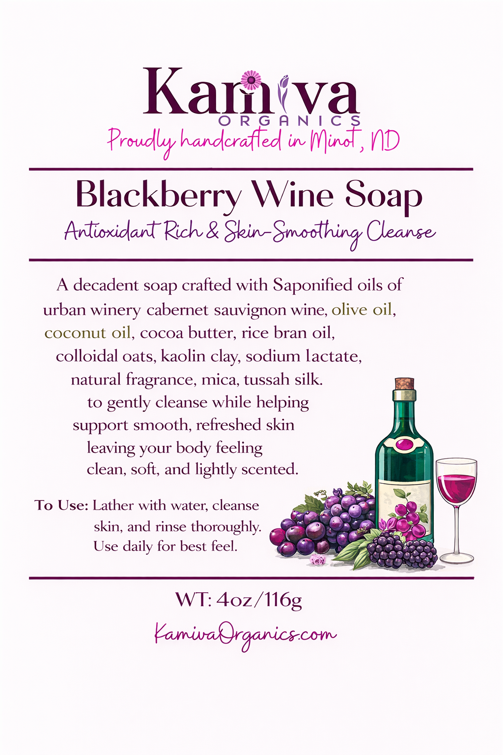 Blackberry Wine Soap - Skin Smoothing Cleanse - Kamiva Organics