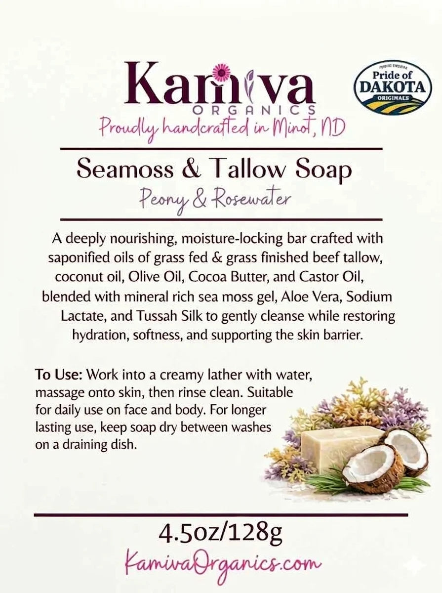 Seamoss & Tallow soap - Peony & Rosewater | Kamiva Organics